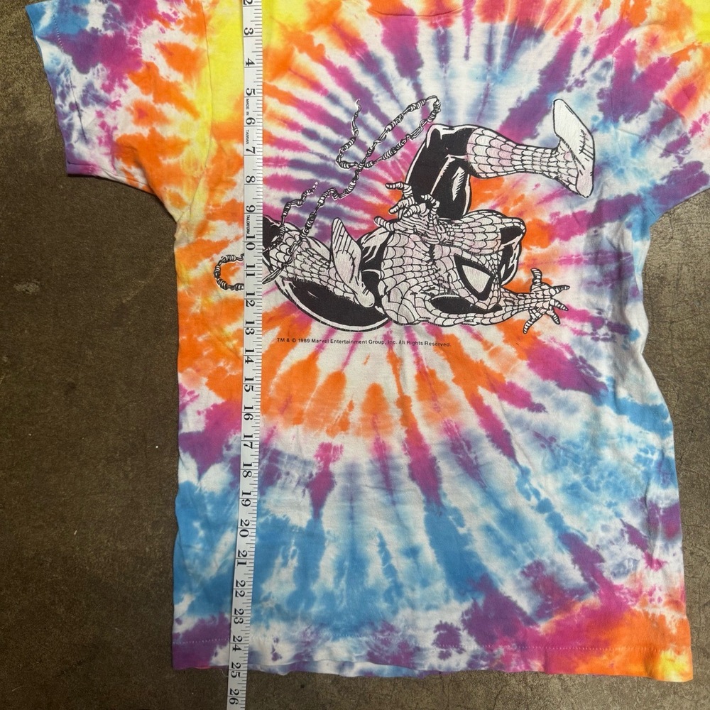 Vintage 1989 Marvel Spider-Man Mens Size S Single Stitch Tie-Dye Spiral T-Shirt - Picture 6 of 6